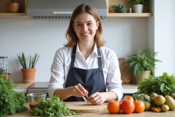 Nutritionist preparing fresh, healthy ingredients in a kitchen