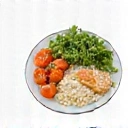 Icon depicting a meal plate with balanced food items like vegetables, protein, and grains, representing custom meal plans.