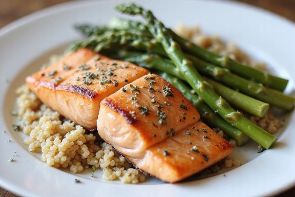A beautifully arranged, healthy meal on a plate with fresh ingredients