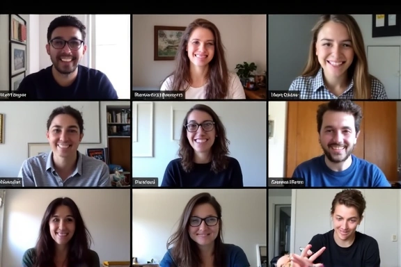 Group of diverse people engaged in a virtual webinar, looking at screens